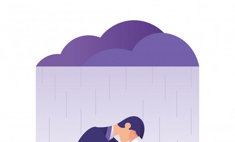 Businessman Feeling Sad Depression Sitting Rain Cloud 10045 363